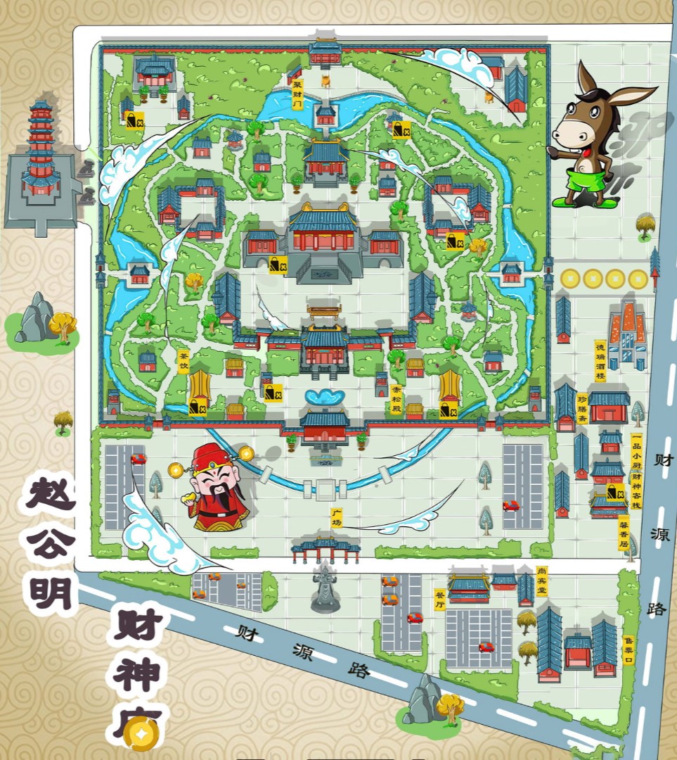 中山寺庙类手绘地图